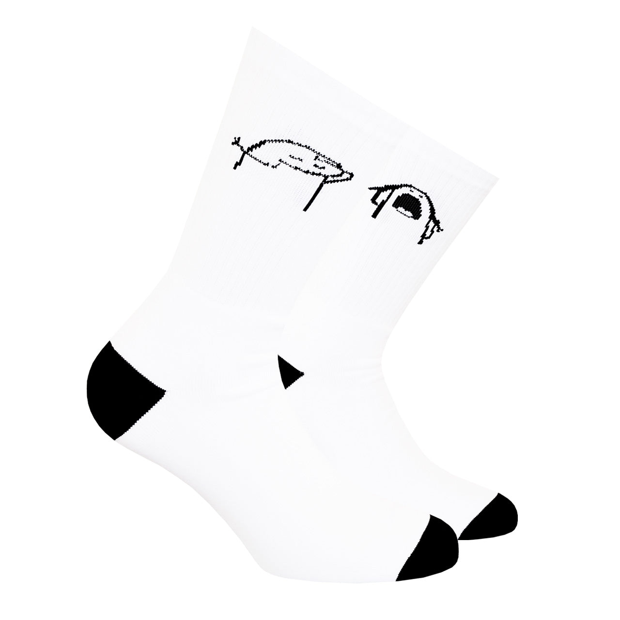 Calcetines deportivos con estampado de dibujo tóxica marca Skunk Socks vista lateral en maniquí